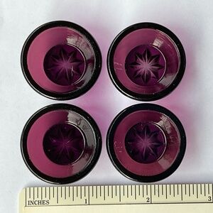 Amethyst Round Salt Cellars/Dips Pressed Glass Starburst Pattern - Set of 4